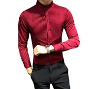 fall stand collar men dress shirt long sleeve pure color shirts mens large size 5xl camisa masculina red white black