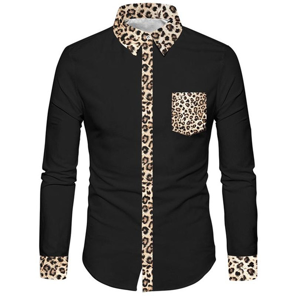 fashion brand men 3d shirts leopard turn-down collar harajuku shirts men party hip hop long sleeve polyester eu size