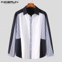 fashion men brand shirt streetwear lapel long sleeve personality striped patchwork casual korean 2021 camisas incerun s-3xl