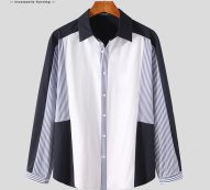 fashion men brand shirt streetwear lapel long sleeve personality striped patchwork casual korean 2021 camisas incerun s-3xl