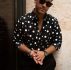 fashion men luxury shirt long sleeve white polka dot formal casual slim fit blouse gentlemen