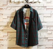 fashion mens plaid shirt 2020 new summer streetwear shirts male checkered 100% cotton shirts short sleeve tee plus size