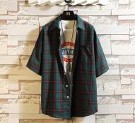 fashion mens plaid shirt 2020 new summer streetwear shirts male checkered 100% cotton shirts short sleeve tee plus size