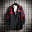 fashion mens plaid shirt retro wild casual shirt plus size male lapel long sleeve patchwork shirts with front pocket1