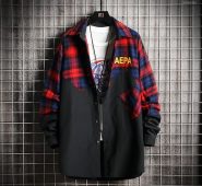 fashion mens plaid shirt retro wild casual shirt plus size male lapel long sleeve patchwork shirts with front pocket1