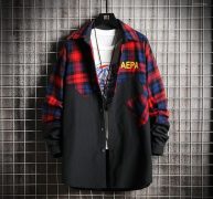 fashion mens plaid shirt retro wild casual shirt plus size male lapel long sleeve patchwork shirts with front pocket1