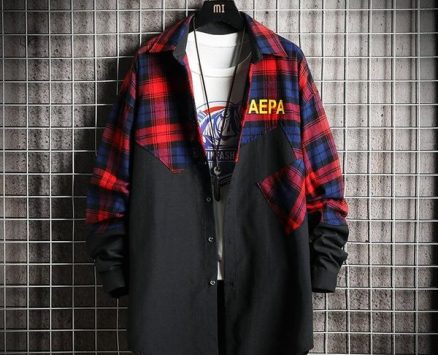 fashion mens plaid shirt retro wild casual shirt plus size male lapel long sleeve patchwork shirts with front pocket1