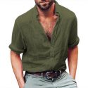 fashion men’s shirt casual long sleeve henley shirts men cotton linen beach yoga loose fit blouse