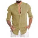 fashion men’s shirt casual o-neck button solid color beach long sleeve loose camisa masculina shirts for men homme camisa