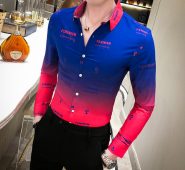 fashion men’s shirt personality 2020 casual slim long sleeve shirts men print dress shirts gradient top