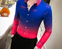 fashion men’s shirt personality 2020 casual slim long sleeve shirts men print dress shirts gradient top