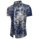 fashion men’s shirt plus size summer bohe floral short sleeve shirts men casual linen basic blouse top