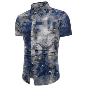 fashion men's shirt plus size summer bohe floral short sleeve shirts men casual linen basic blouse top