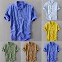 fashion men’s shirts hawaiian button casual linen and cotton short sleeve mens blouse shirt summer couple dress shirts men