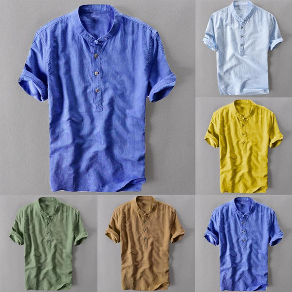 fashion men's shirts hawaiian button casual linen and cotton short sleeve mens blouse shirt summer couple dress shirts men