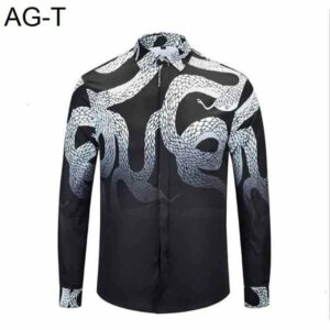 fashion new men's wear men's shirts european style black and white print long sleeved shirt personality male blouse sellers hot