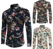 fashion solid men casual shirts floral long sleeve t-shirt long sleeve slim fit