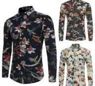 fashion solid men casual shirts floral long sleeve t-shirt long sleeve slim fit