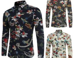 fashion solid men casual shirts floral long sleeve t-shirt long sleeve slim fit