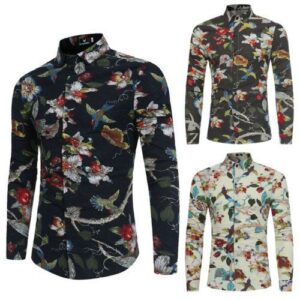 fashion solid men casual shirts floral long sleeve t-shirt long sleeve slim fit