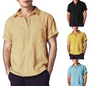 fashion summer mens casual shirts short sleeve v neck basic blouse loose thin men plus size
