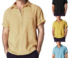 fashion summer mens casual shirts short sleeve v neck basic blouse loose thin men plus size