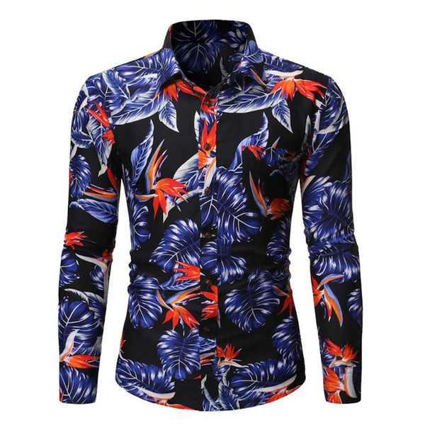 feitong men dress shirts men's spring summer casual slim fit floral shirt men long sleeve shirts beach blusas