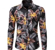 feitong men’s shirt spring summer casual slim fit printed long sleeve shirts beach hawaian shirt blouse men