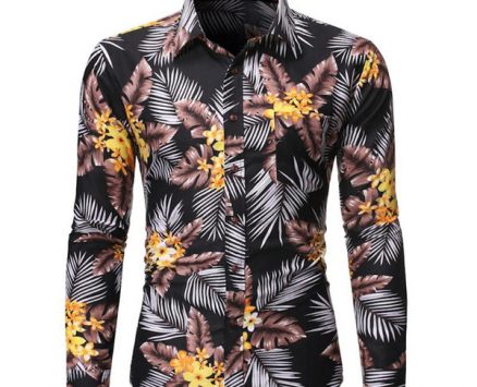 feitong men’s shirt spring summer casual slim fit printed long sleeve shirts beach hawaian shirt blouse men