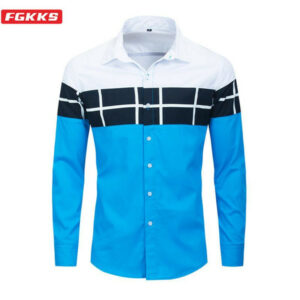 fgkks spring autumn new men lapel shirt men's fashion shirt male patchwork casual long sleeve shirts eu size