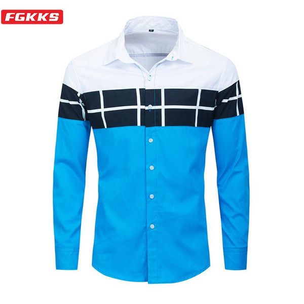 fgkks spring autumn new men lapel shirt men's fashion shirt male patchwork casual long sleeve shirts eu size