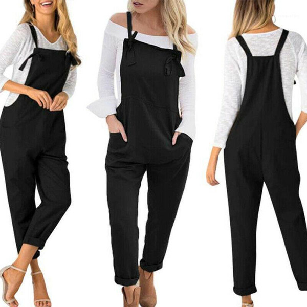 for woman women summer jumpsuits patchwork solid color capris rompers wearing with pockets loose casual overalls