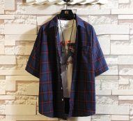 harajuku fashion shirt mens plaid shirts short sleeve lapel neck breathable blouse camisa masculina brand shirts plus size m-5xl