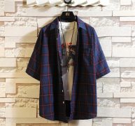 harajuku fashion shirt mens plaid shirts short sleeve lapel neck breathable blouse camisa masculina brand shirts plus size m-5xl