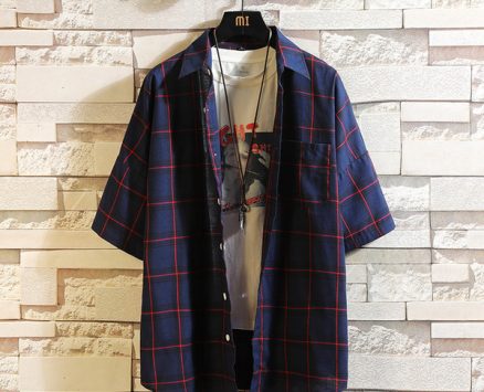 harajuku fashion shirt mens plaid shirts short sleeve lapel neck breathable blouse camisa masculina brand shirts plus size m-5xl