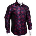 hi-tie paisley soft men’s shirts navy red floral woven long sleeve casual shirts for men silk fashion wedding dress