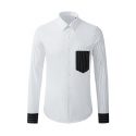 high-end men’s shirt trend light luxury double pocket striped printing hand sleeve stitching male long-sleeved shirt