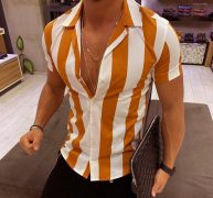 holiday clothing mens designer shirts summer striped print beach loose mens shirts short sleeve mens casual