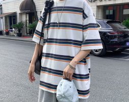 hoodies summer cotton t-shirt men’s fashion casual striped t shirt men streetwear korean loose short-sleeved tshirt mens m-2xl