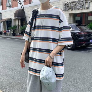 hoodies summer cotton t-shirt men's fashion casual striped t shirt men streetwear korean loose short-sleeved tshirt mens m-2xl