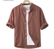 incerun 2020 men striped shirt 3/4 sleeve stand collar streetwear cotton casual brand shirts harajuku leisure camisa masculina 7