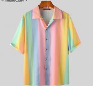 incerun 2021 men casual shirt colorful striped short sleeve lapel button blouse summer fashion streetwear hawaiian shirts s-5xl