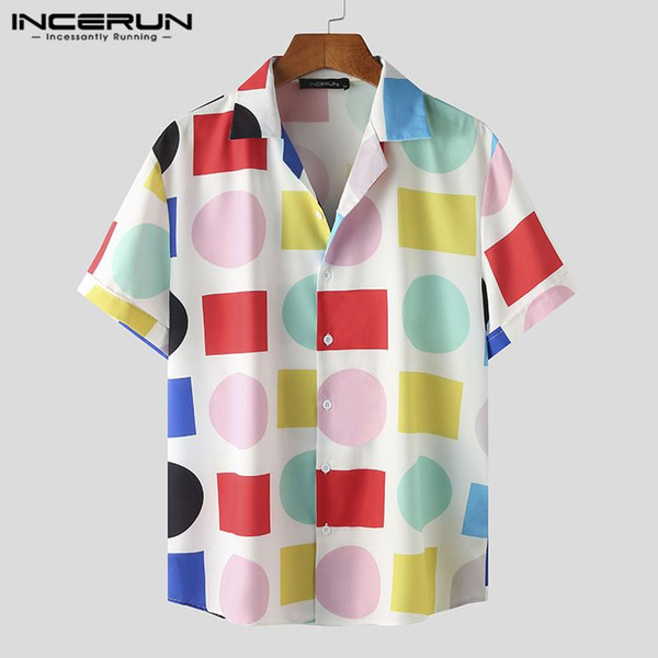 incerun fashion men hawaiian shirt brand printing colorful short sleeve casual blouse streetwear breathable lapel camisa 2021