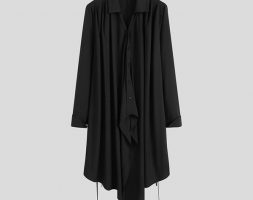 incerun fashion men irregular shirt solid color lapel button streetwear casual long shirts men long sleeve lace up korean camisa