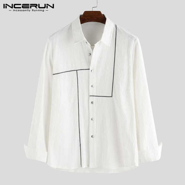 incerun men casual shirt long sleeve turn down collar cotton button cool fashion streetwear shirts brand camisas hombre