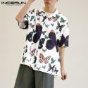 incerun men floral shirts short sleeve lapel printed blusas hawaiian summer vacation blouse ethnic loose streetwear camisa s-3xl