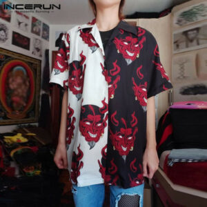 incerun men hawaiian shirt patchwork printed streetwear short sleeve lapel beach vacation blouse summer camisa masculina s-5xl