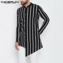 incerun men irregular shirt long sleeve stand collar chic casual streetwear 2020 kurtas fashion mens muslim kaftan camisa