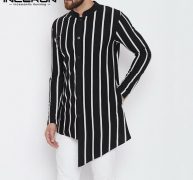 incerun men irregular shirt long sleeve stand collar chic casual streetwear 2020 kurtas fashion mens muslim kaftan camisa