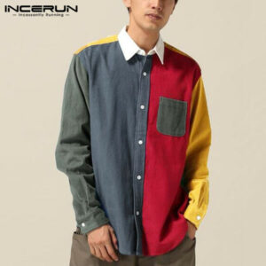 incerun men patchwork shirt brand long sleeve turn down collar streetwear button spring fashion casual camisas hombre s-3xl